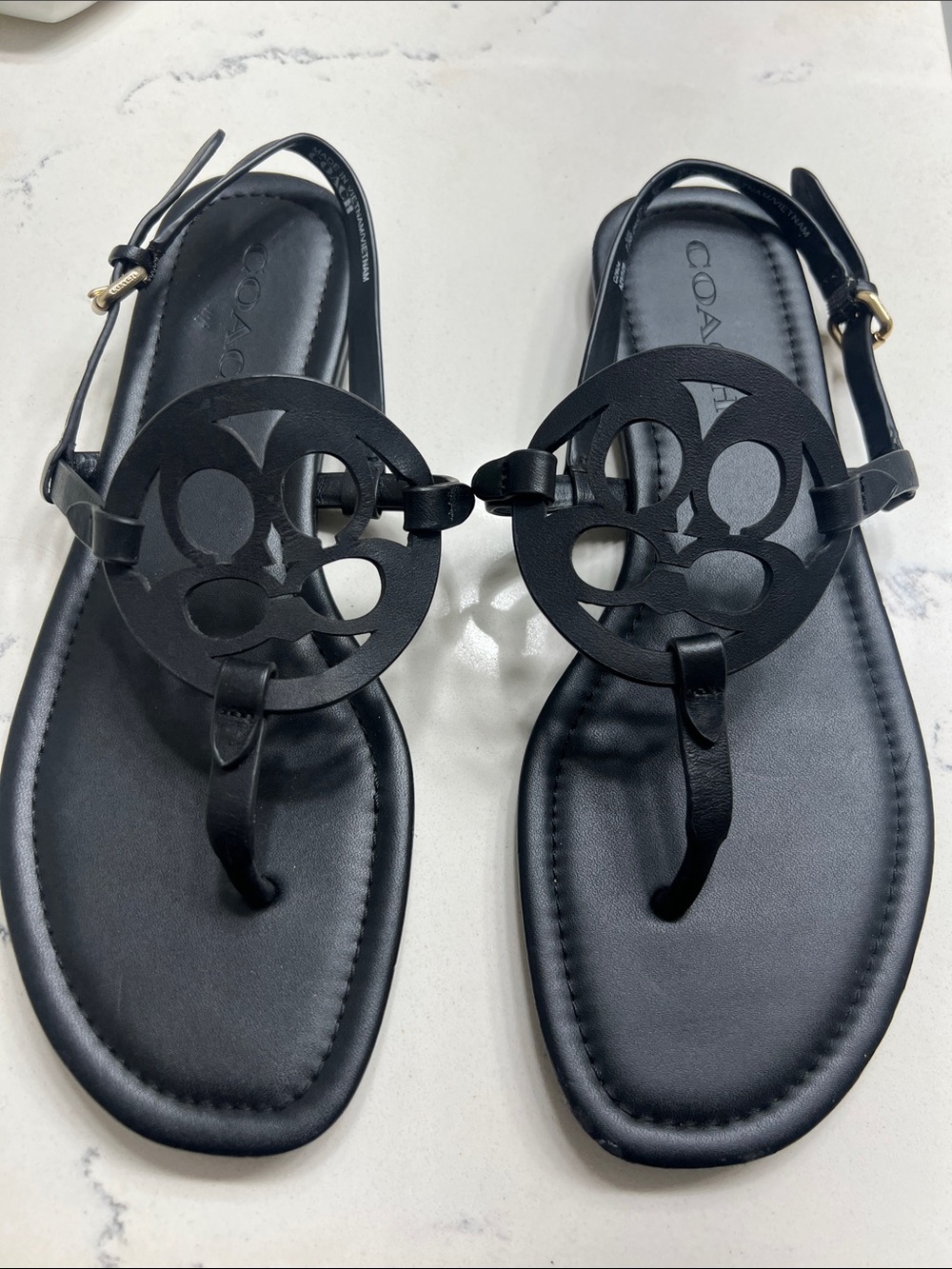 Coach Black Signature Circle Thong Sandals